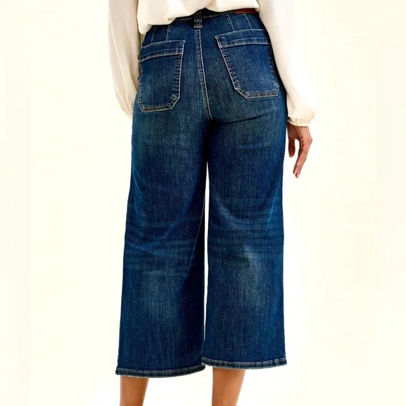 ❤️ Judy Blue High Waist Wide Crop Utility Jeans with Patch Pocket -dark wash - Picture 4 of 9